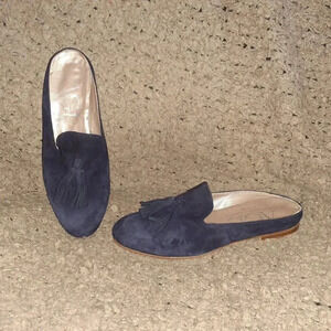 AGL-Attilio Giusti Leombruni-Navy Suede Tasseled Mules/Slip On-Sz 36.5-Excellent